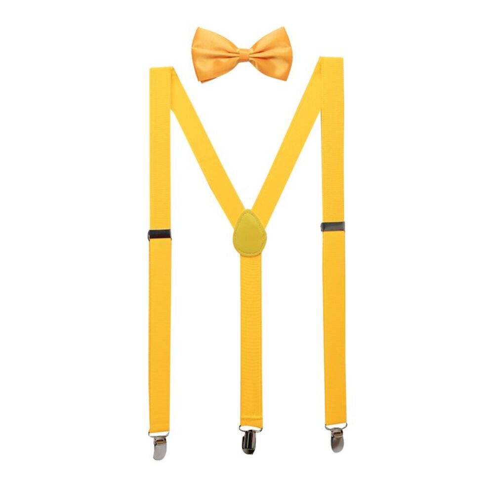 Elastic Adjustable Shoulder Strap Y Shaped Bow Tie and Suspenders Set Yellow